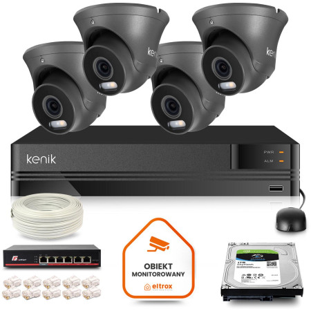 Zestaw monitoringu IP Kenik 4 kamery kopułkowe 5MPx dysk 1TB