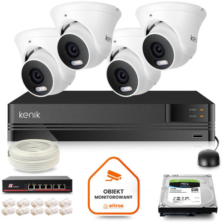 Zestaw monitoringu IP Kenik 4 kamery kopułkowe 5MPx dysk 1TB