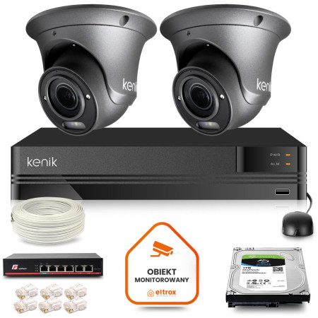 Zestaw monitoringu IP Kenik 2 kamery FullHD kopułkowe dysk 1TB