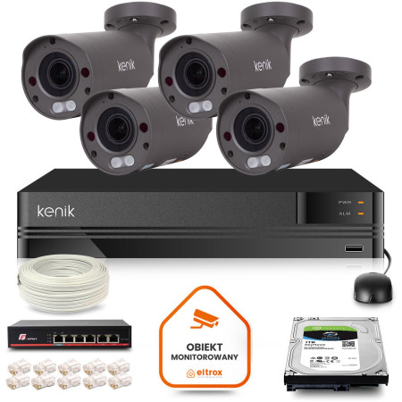 Zestaw monitoringu IP Kenik 4 kamer 2MPX FullHD 1TB IR 60m