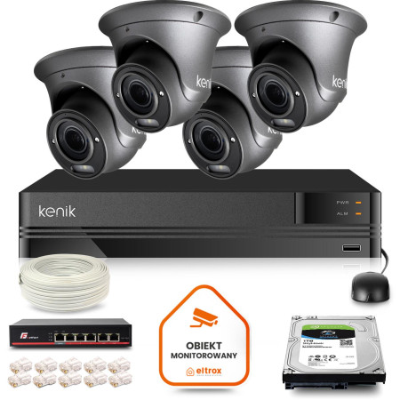 Zestaw monitoringu IP Kenik 4 kamery kopułkowe FullHD 1TB