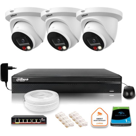 Zestaw monitoringu IP Dahua 6MPx 3 Kamery z dualnym oświetleniem 30m