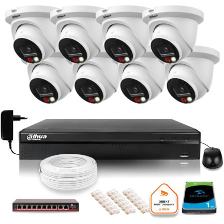 Zestaw monitoringu IP Dahua 6MPx 8 Kamer z dualnym oświetleniem 30m