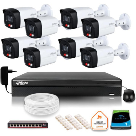 Zestaw monitoringu IP Dahua 2MPx 8 Kamer zewnętrznych Smart Dual Light IR LED 30m