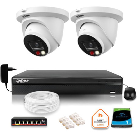 Zestaw monitoringu IP Dahua 8mpx 4K 2 kamery IPC-HDW2849TM-S-IL z dyskiem 1TB
