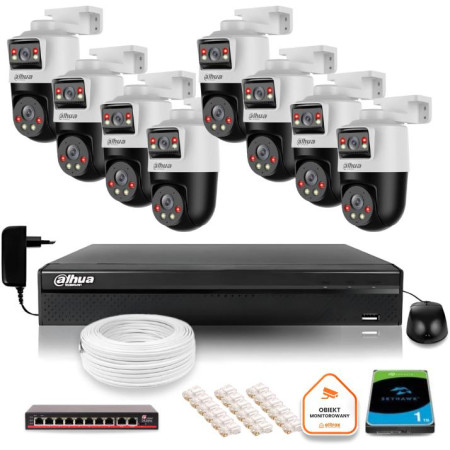 Zestaw monitoringu IP Dahua 8 kamer obrotowych 2MP+2MP z dyskiem 1TB
