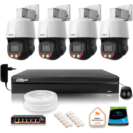 Zestaw monitoringu IP Dahua 4 kamery obrotowe 4MPx dysk 1TB