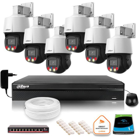 Zestaw monitoringu IP Dahua 6 kamer obrotowych 4MPx dysk 1TB
