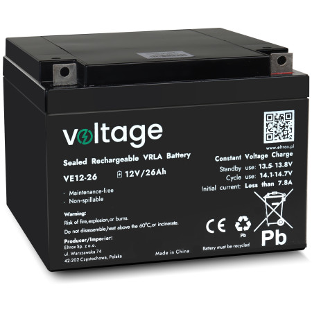 Akumulator AGM Voltage 12V 26Ah VE12-26 (Żywotność 6-9 lat)