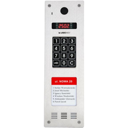 Laskomex CP-2533NR-040 Wąski panel audio pionowy, ze stali nierdzewnej, z czytnikiem RFID i DŁUŻSZĄ listą lokatorów (kompatybilny z modułem KAM3-1)