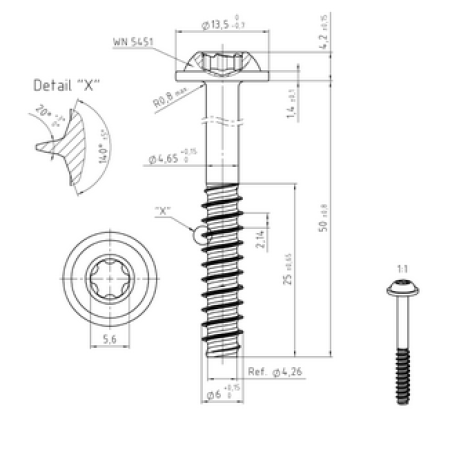 Wkręt do tworzywa TORX 6x50 A2 CORAB M960
