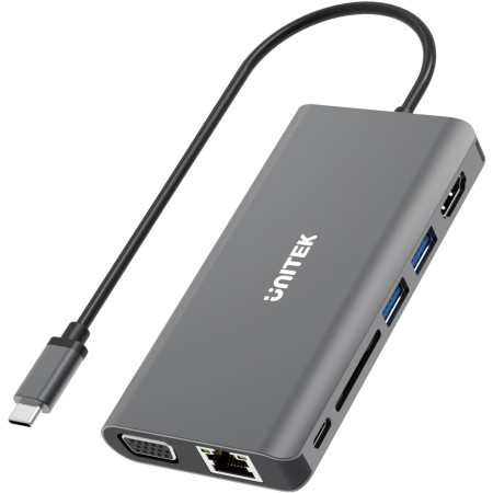 OUTLET_1: Adapter Unitek D1019A HUB 8w1 USB3.1 Typ-C z Power Delivery 100W (OUTLET)