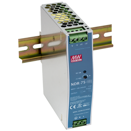 ZASILACZ IMPULSOWY NA SZYNĘ DIN MEAN WELL NDR-75-48 48V/75W/1.6A