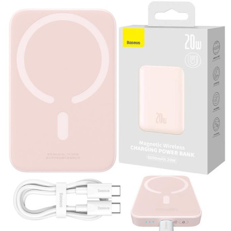 Baseus Magnetic Mini | Power Bank 6000mAh 20W z ładowaniem bezprzewodowym MagSafe PINK