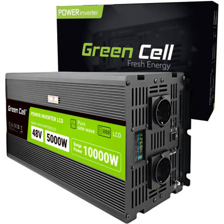 PRZETWORNICA NAPIĘCIA Green Cell PowerInverter LCD 48V / 230V 5000/10000W CZYSTA SINUSOIDA