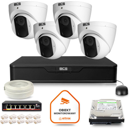 Zestaw monitoringu IP BCS Point 4x Kamera BCS-P-EIP14FSR3 Rejestrator z dyskiem 1TB