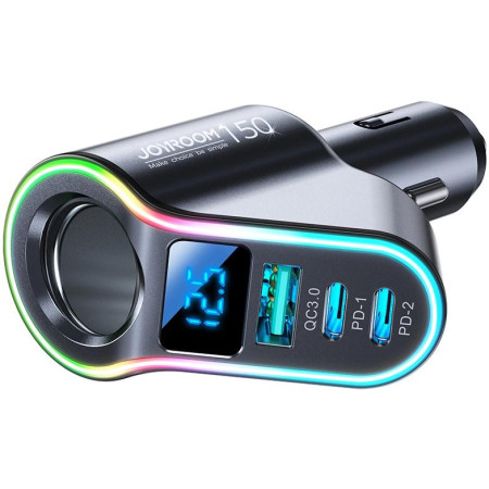 OUTLET_1: Joyroom szybka ładowarka samochodowa 4w1 USB-A QC3.0 / 2xUSB-C PD 150W czarna (OUTLET)