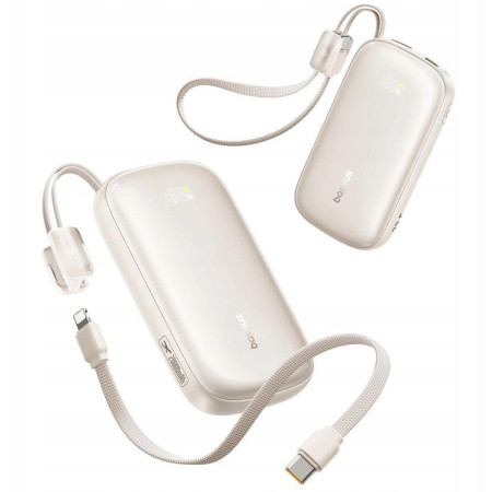OUTLET_1: Powerbank Baseus EnerFill FC21 20000 mAh 22,5 W USB-A USB-C beżowy z odłączanym kablem Lightning (OUTLET)