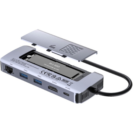 OUTLET_1: Unitek D1120A01 Aktywny Hub USB-C 10 Gbps, Obudowa na dysk M.2, HDMI (OUTLET)