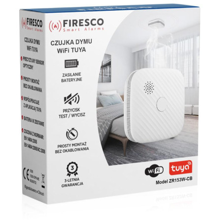 OUTLET_1: Czujnik dymu Firesco ZR153SW CB z WiFi aplikacja Tuya  (OUTLET)