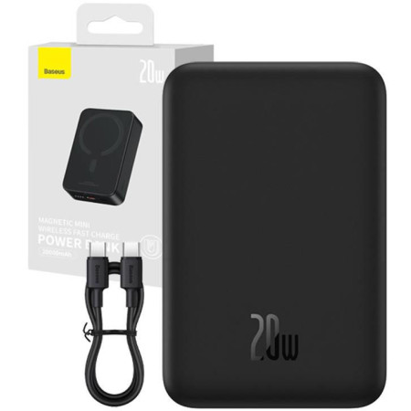 OUTLET_1: Powerbank Baseus Magnetic Mini PPCX150001 20000mAh 20W PD ŁADOWANIE INDUKCYJNE Qi USB-C KABEL USB-C (OUTLET)