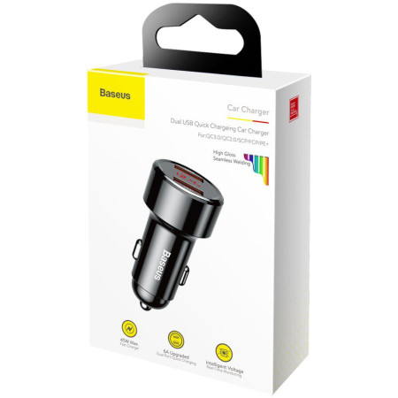 OUTLET_1: ŁADOWARKA SAMOCHODOWA Baseus Magic CCMLC20A-01 45W 6A 2x USB-A QC 3.0 (OUTLET)